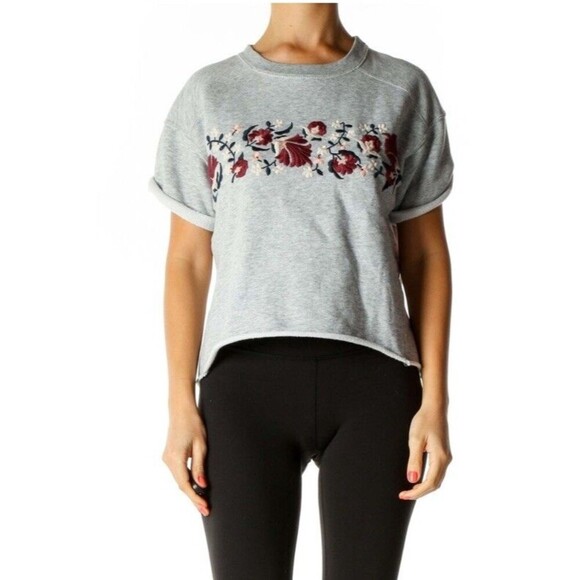 Abercrombie & Fitch Women's Gray Cropped Sweatshirt Floral Embroidery Small - Picture 1 of 8